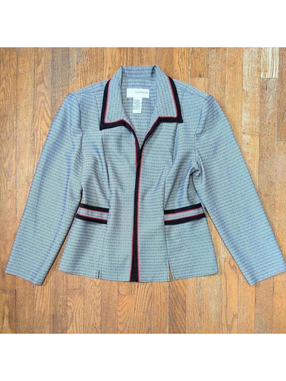 1990s Sag Harbor Gray Diamond Jacquard Blazer Jacket Size XL